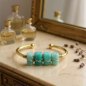 Amazonite ✦ Wire Wrap Cuff Bracelet ✦ 14Kt Gold Over Copper Tranquility Talisman